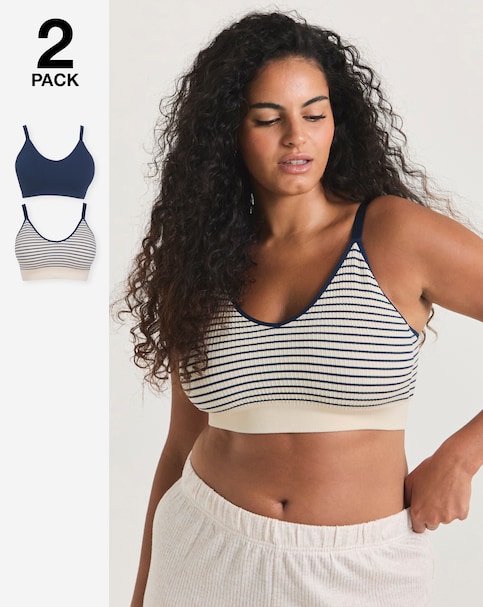 Pretty Secrets (2 Pack) Knitted Stripe Comfort Tops Navy Stripe