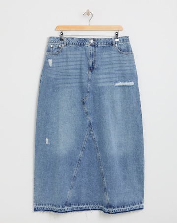 Simply Be Light Wash Rip and Repair Denim Maxi Skirt