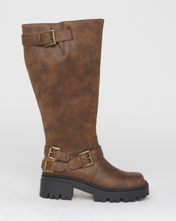 Stacey Chunky Biker Knee High Boots - Wide Fit (E) & Curvy Calf