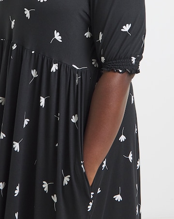 Black Ditsy Print Supersoft Tiered Midi Dress