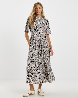 Leopard Supersoft Boat Neck Midi Dress