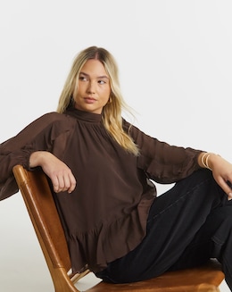 Simply Be Chocolate Crinkle Georgette Blouse