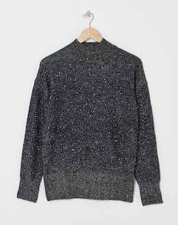 Black Sequin High Neck Jumper