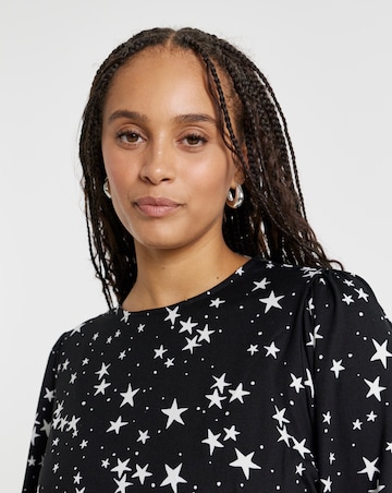Star Print Supersoft Skater Dress With Shirred Cuff