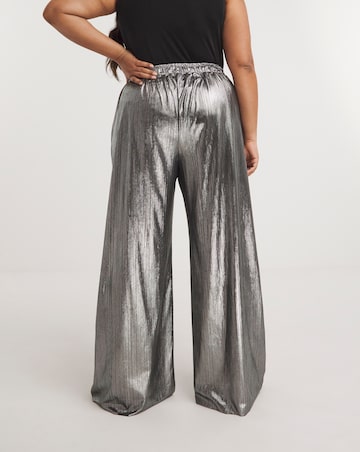 Metallic Plisse Wide Leg Trousers