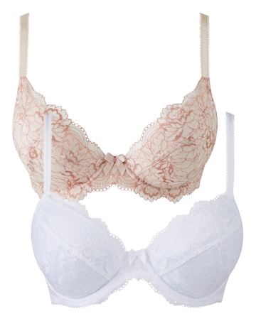 Pretty Secrets 2 Pack Ella Lace Padded Plunge Blush/White Bras