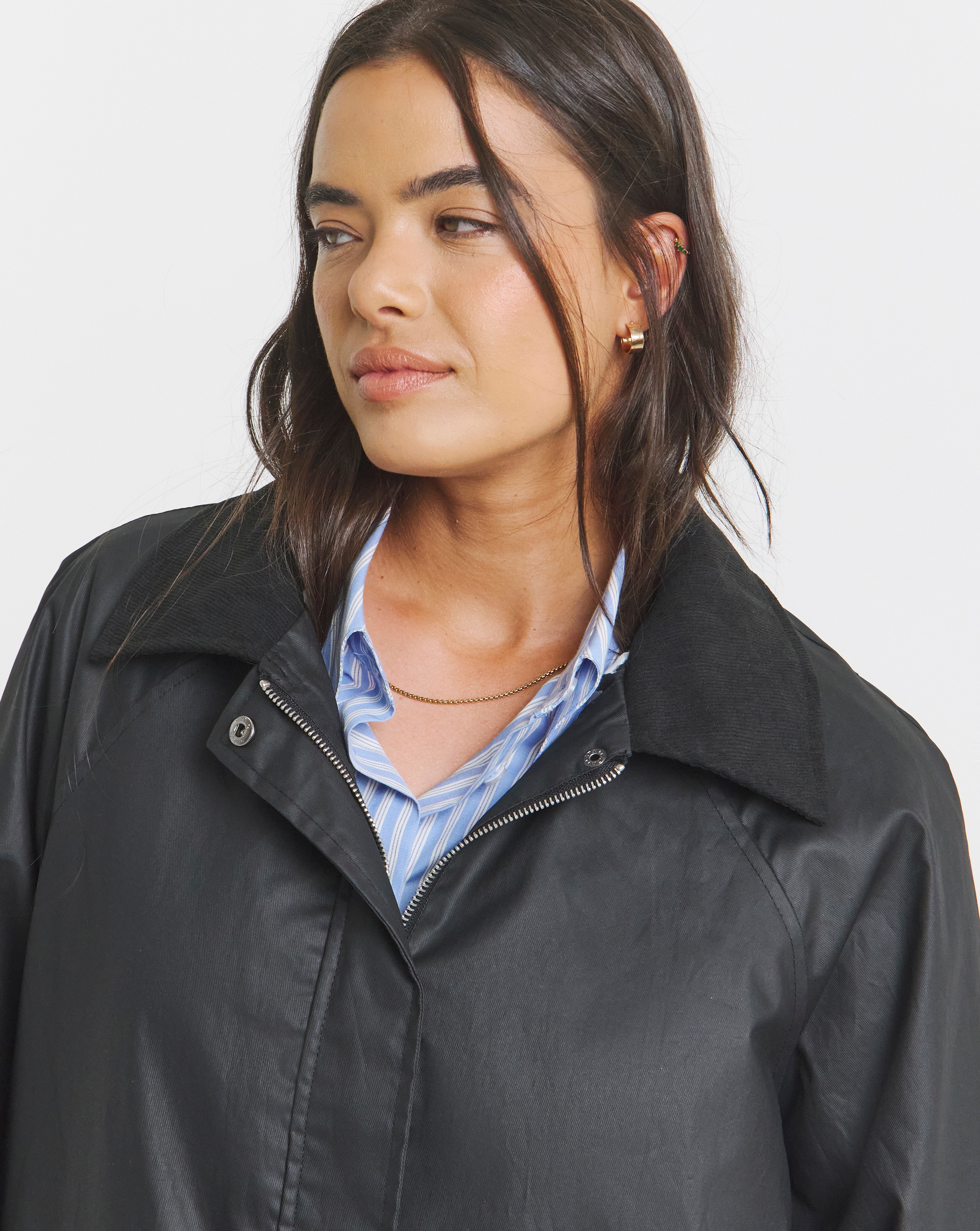 Black Waxed Finish Cord Collar Short Jacket | Simply Be