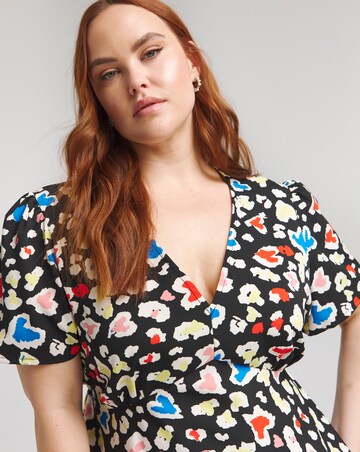 Animal Print V Neck Tea Blouse