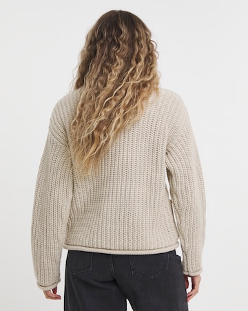 Simply Be Stone Chunky Knit Crew Neck Cardigan