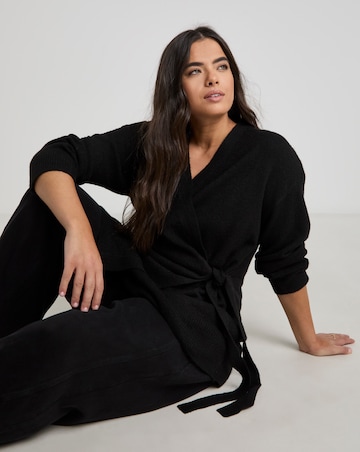 Black Longline Ballet Wrap Cardigan