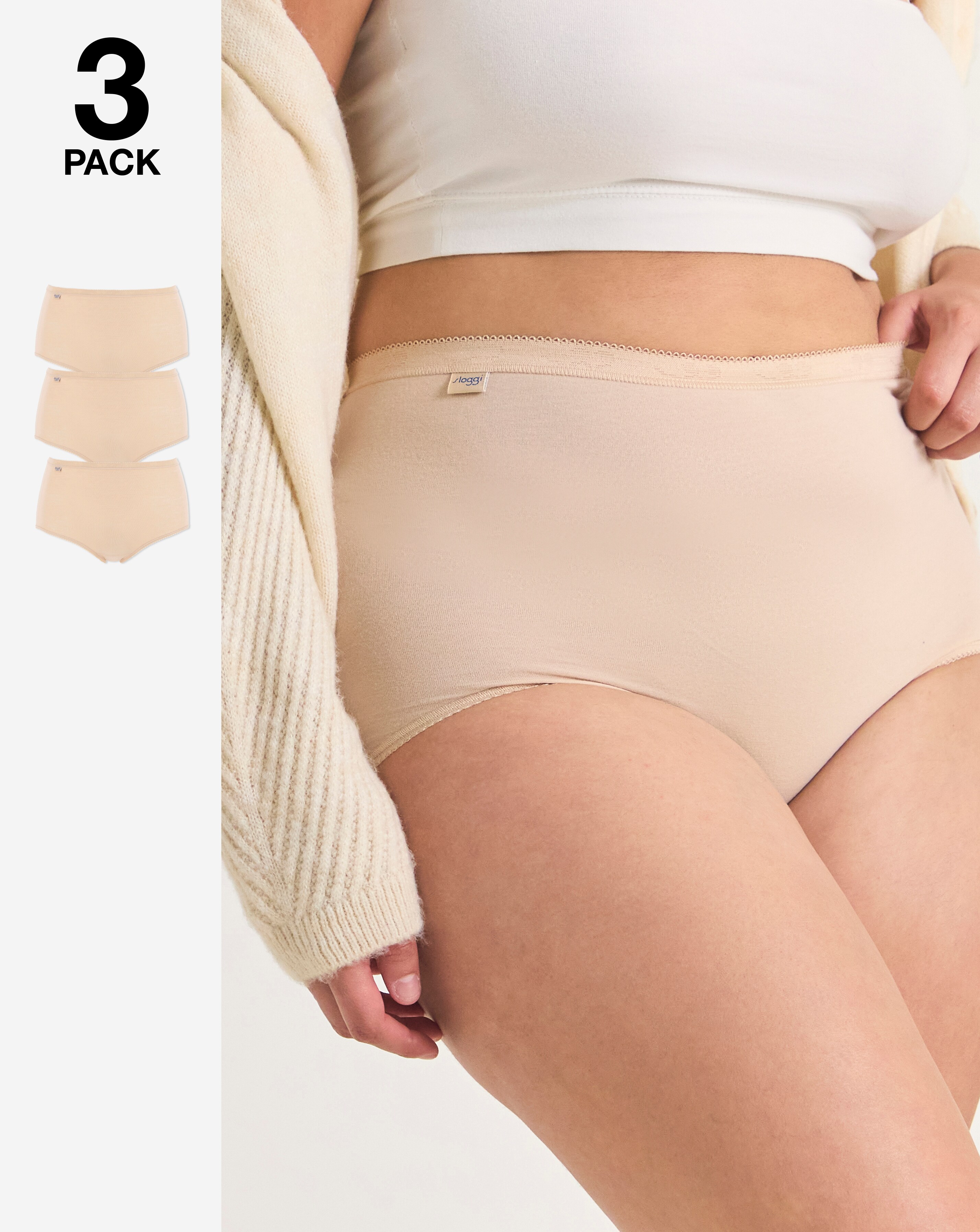 Sloggi (3 Pack) Cotton Basic Maxi Knickers, Black, Skintone or White