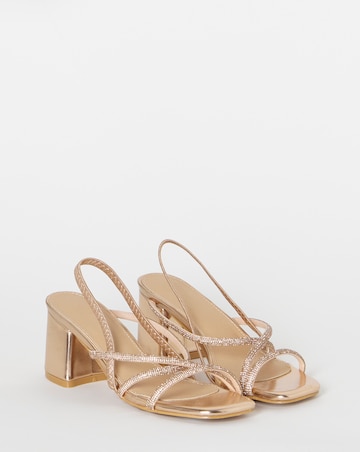 Canberra Strappy Diamante Low Block Heels - Wide Fit (E)