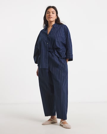 Simply Be Navy Pinstripe Barrel Trouser