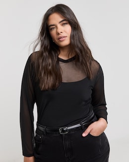 Black Mesh Long Sleeve Top