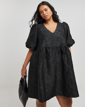 Black Jacquard Smock Dress