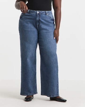 Simply Be 99 1 Mid Blue Comfort Stretch Slouchy Wide Leg Jeans