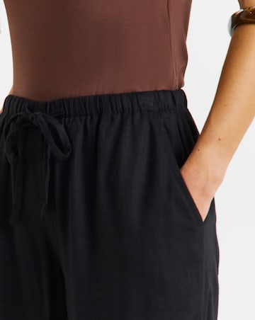 Black Tie Waist Linen Mix Wide Leg Trousers