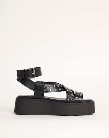 Simply Be Ruby Studded Cross Strap Flatform Sandals - Wide Fit (E)