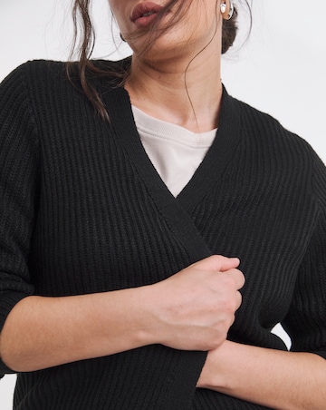 Black Longline Fisherman Rib Cardigan