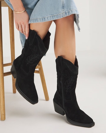 Bobbie Calf Western Boots Suede Wide E Fit Standard Calf