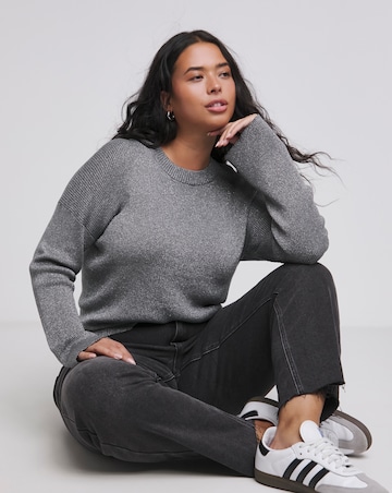Gunmetal Metallic Rib Fluted Sleeve Jumper