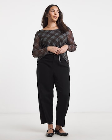 Burgundy & Pink Check Print Mesh Scoop Back Top