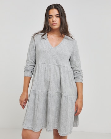 Grey Ribbed Smock Dress
