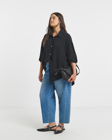 Simply Be Black Bow Button Detail Shirt