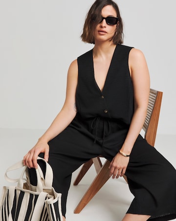 Simply Be Black Tie Waist Linen Culottes
