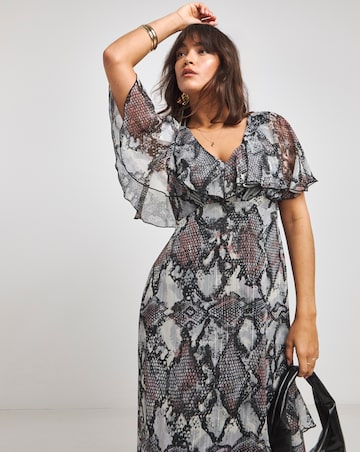 Flounce London Printed Maxi Chiffon Stripe Maxi Dress