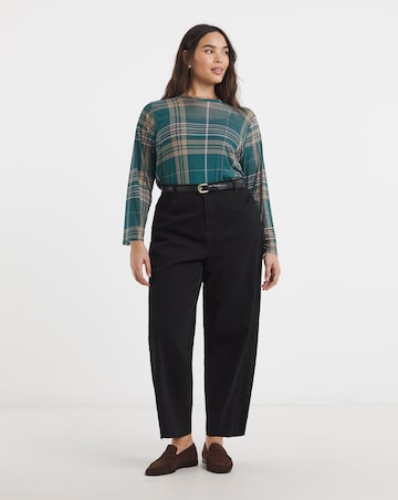 Green Check Print Long Sleeve Mesh Top