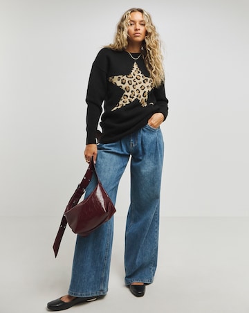 Black Leopard Star Longline Jumper