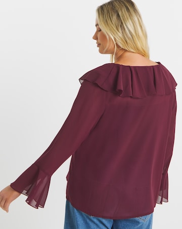 Wine Romantic Ruffle Button Through Blouse