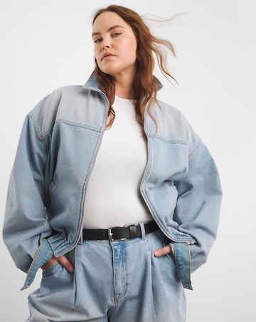 Pink Tint Cropped Denim Bomber