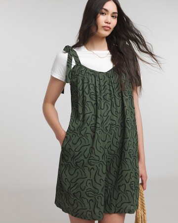 Khaki Print Tie Strap Crinkle Playsuit