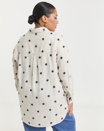 Simply Be Daisy Embroidered Linen Mix Shirt