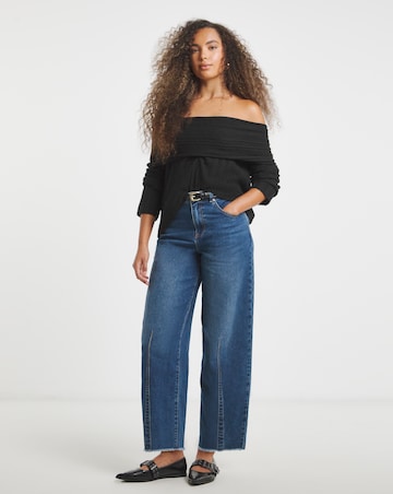 Simply Snug Black Chunky Bardot Ribbed Jumper