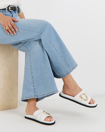 Utica Oversized Trim Leather Mule Sandals - Wide Fit (E)