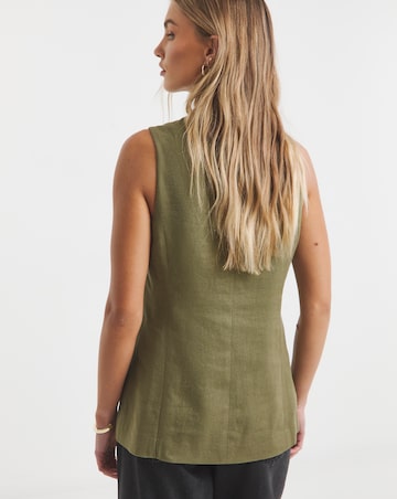 Khaki Linen Blend Longline Co-ord Waistcoat