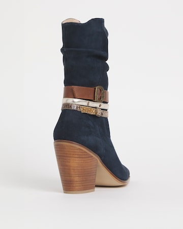 Joe Browns Navy Triple Strap Ruched Suede Cowboy Boot- Extra Wide Fit (EEE)