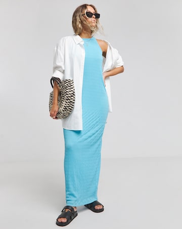 Blue Textured Jersey Racer Maxi Dress
