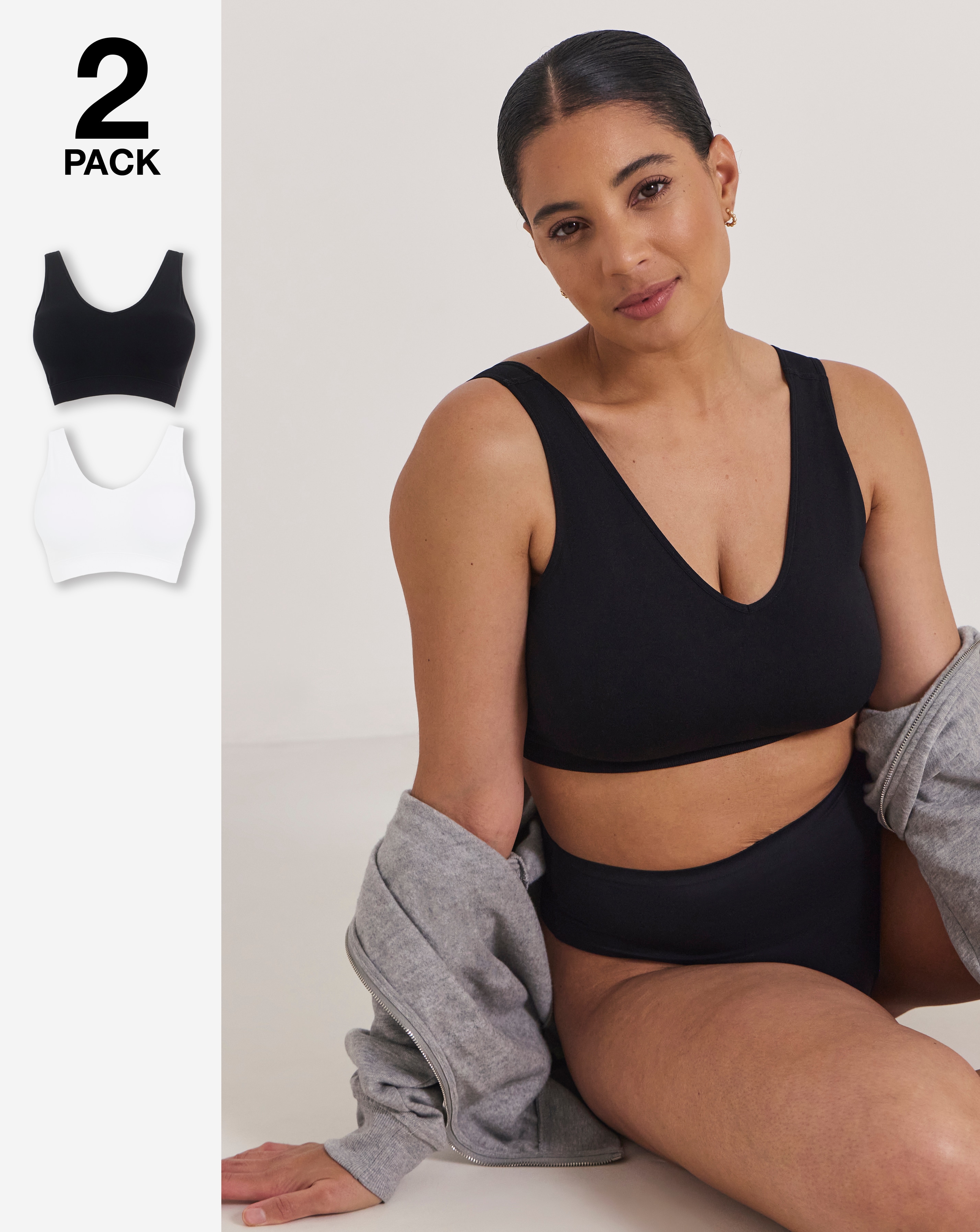 Pretty Secrets (2 Pack) Padded Comfort Tops White/Black