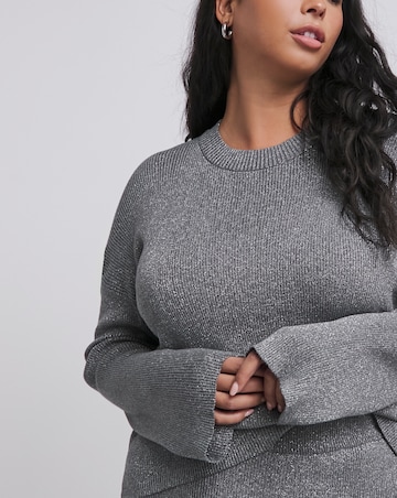 Gunmetal Metallic Rib Fluted Sleeve Jumper