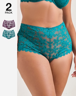 Pretty Secrets (2 Pack) Daisy Lace Shorts Green/Plum