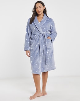 Supersoft Dressing Gown Moon &amp; Stars Print Blue