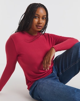 Red Long Sleeve Soft Rib Top