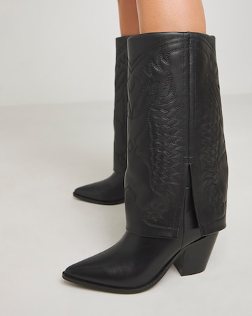 Mara Leather Embroidered Cuff Western Boots - Wide Fit (E) & Curvy Calf