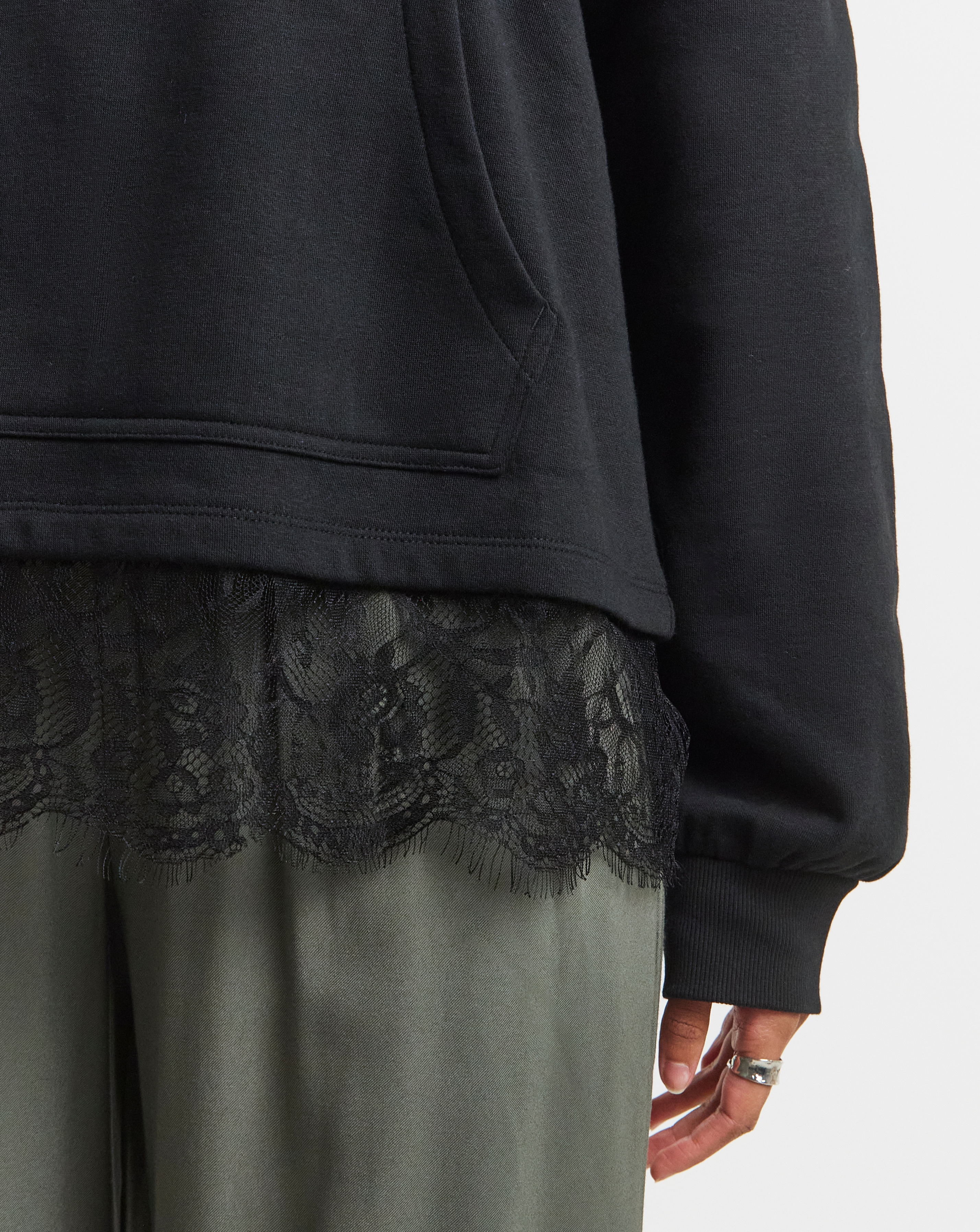 Black Eyelash Lace Trim Hoodie | Simply Be