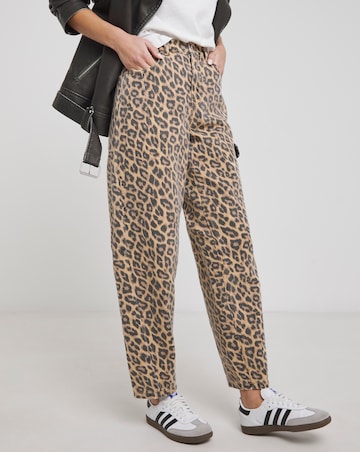 Leopard Denim Barrel Leg Jeans