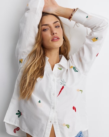 White Embroidered Fruit Shirt